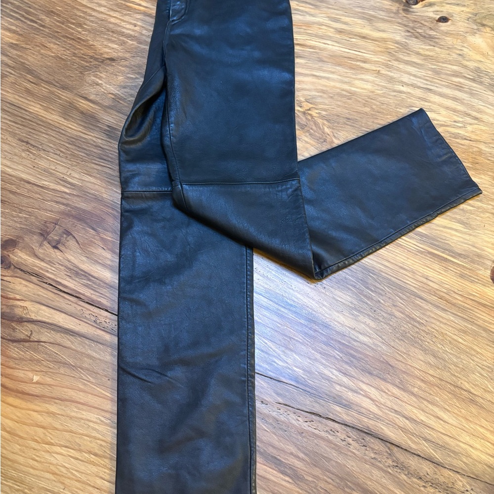 Siena Studio Black Straight Leg 100% Leather Pants